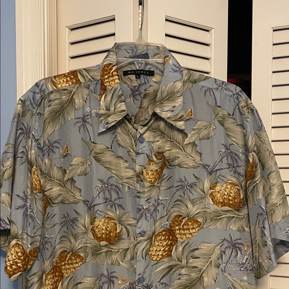Men's Blue and Gold Pineapple Print Shirt